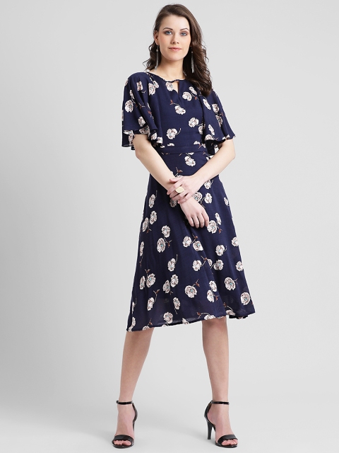 

Zink London Women Navy Blue Printed Fit and Flare Dress