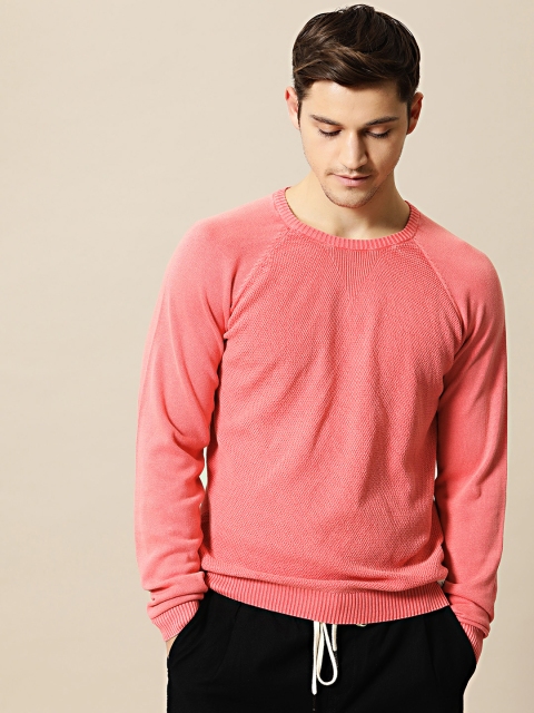 

Mr Bowerbird Men Pink Self Design Pullover Sweater