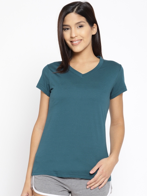 

Kanvin Women Teal Blue Solid Lounge T-shirt MJKSS109Z