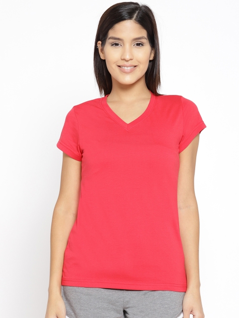 

Kanvin Women Coral Red Solid Lounge T-shirt MJKSS109E