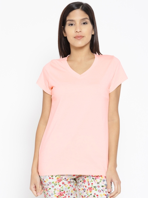 

Kanvin Women Peach-Coloured Solid Lounge T-Shirt MJKSS109AA