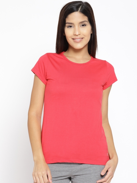 

Kanvin Women Coral Red Solid Lounge T-shirt MJKSS107E