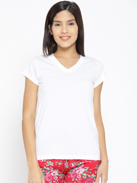 

Kanvin Women White Solid Lounge T-Shirt MJKSS109G