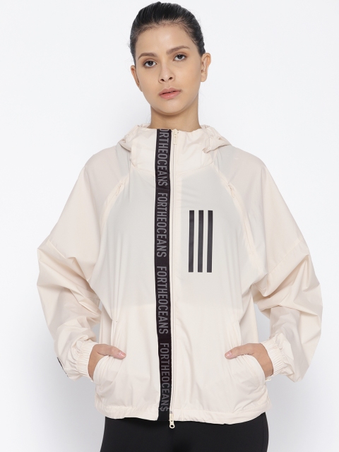 

ADIDAS Women Cream-Coloured Solid Lightweight W.N.D. Parley Hooded Jacket