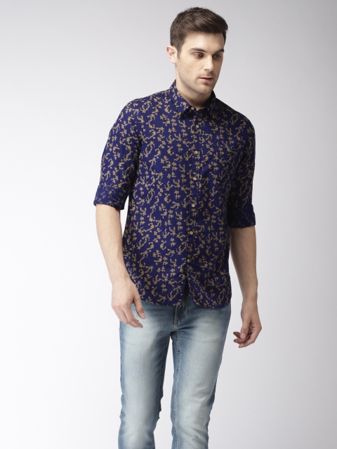 

Flying Machine Men Navy Blue & Beige Regular Fit Printed Casual Shirt