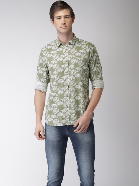 

Flying Machine Men Green & White Regular Fit Printed Casual Shirt