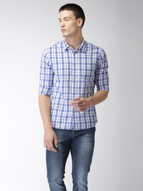 

Flying Machine Men Blue & White Regular Fit Checked Casual Shirt