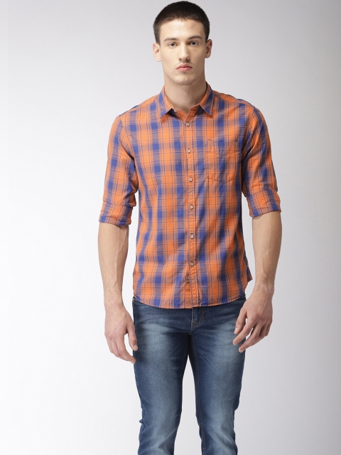 

Flying Machine Men Orange & Blue Regular Fit Checked Casual Shirt