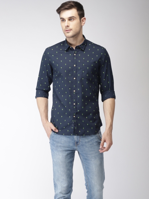 

Flying Machine Men Navy Blue Regular Fit Printed Casual Shirt