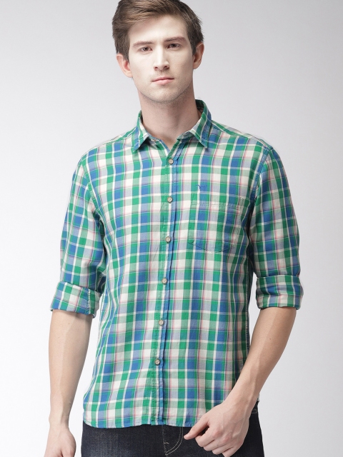 

Flying Machine Men Green & Blue Regular Fit Checked Casual Shirt