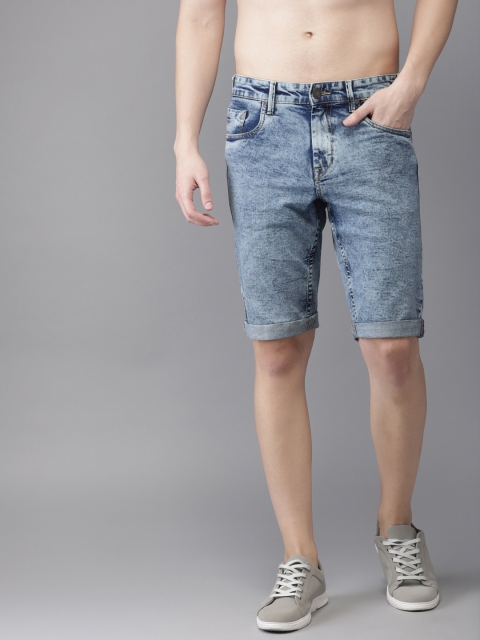 

HERE&NOW Men Blue Washed Slim Fit Denim Shorts