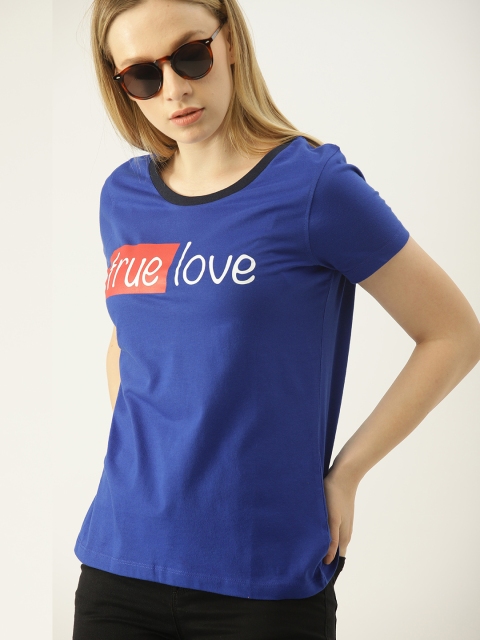 

United Colors of Benetton Women Blue Printed Round Neck T-shirt