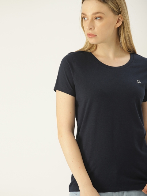 

United Colors of Benetton Women Navy Blue Solid Round Neck T-shirt
