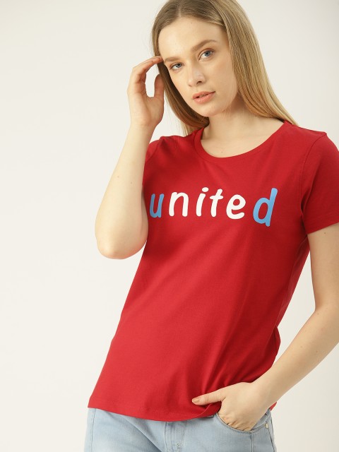 

United Colors of Benetton Women Red Printed Round Neck T-shirt