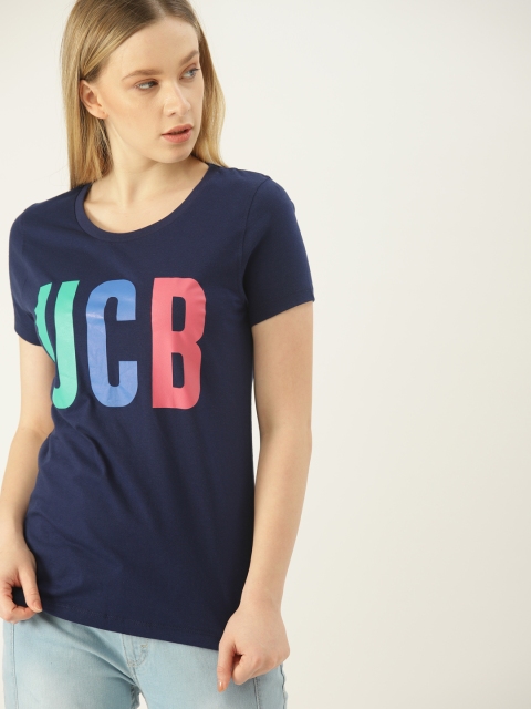 

United Colors of Benetton Women Navy Blue Printed Round Neck T-shirt
