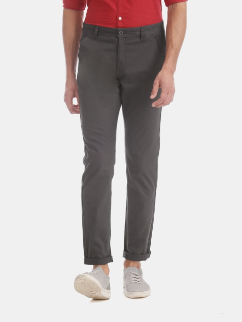 

Flying Machine Men Grey Slim Fit Solid Regular Trousers