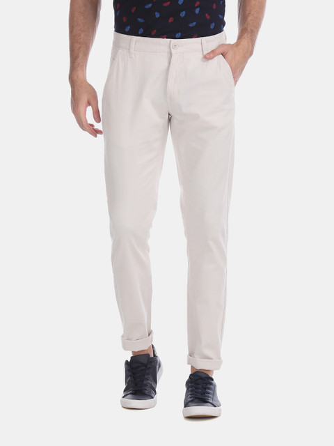 

Flying Machine Men White Slim Fit Solid Regular Trousers