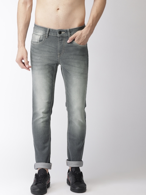 Flying Machine Men Grey Michael Slim Tapered Fit Mid-Rise Clean Look Stretchable Jeans