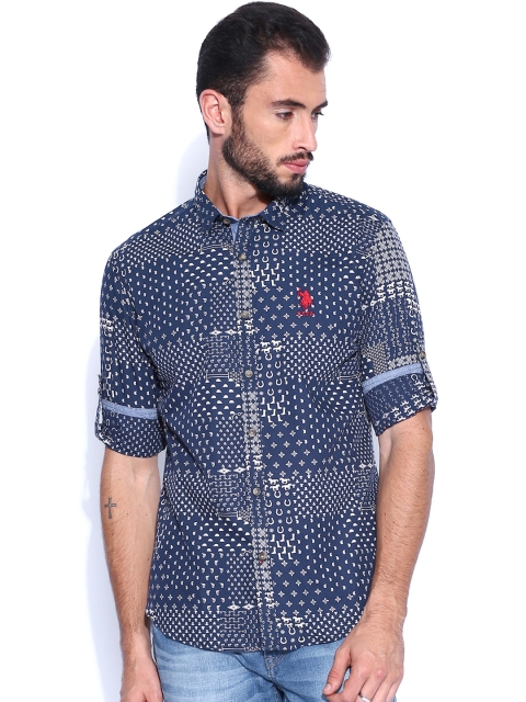 

U.S. Polo Assn. Denim Co. Navy Printed Casual Shirt, Navy blue