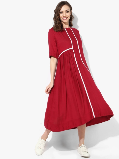 

Sangria Women Maroon Solid Midi A-Line Dress