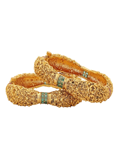

Adwitiya Collection Set of 2 24KT Gold-Plated Stone-Studded Bangles