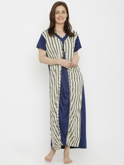 

Pretty Awesome Navy Blue & Grey Striped Layered Nightdress PTAS356