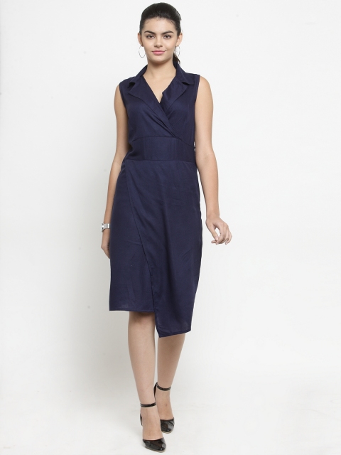 

Color Cocktail Women Navy Blue Solid Shirt Dress