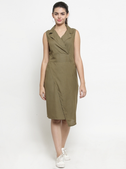 

Color Cocktail Women Olive Green Solid Shirt Dress
