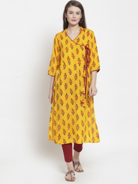 

Color Cocktail Women Mustard Printed Straight Kurta