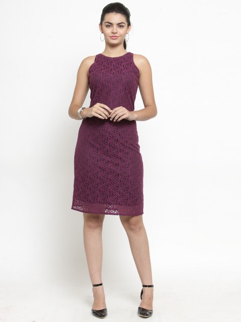 

Color Cocktail Women Purple Self Design Sheath Dress