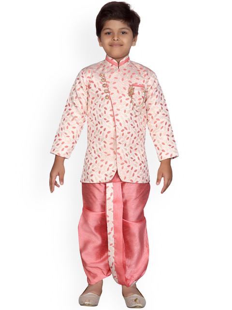 

Aj DEZInES Boys Off White & Pink Sherwani Set