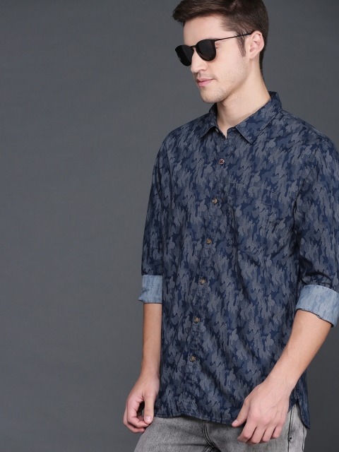 

WROGN Men Navy Blue Slim Fit Printed Casual Shirt