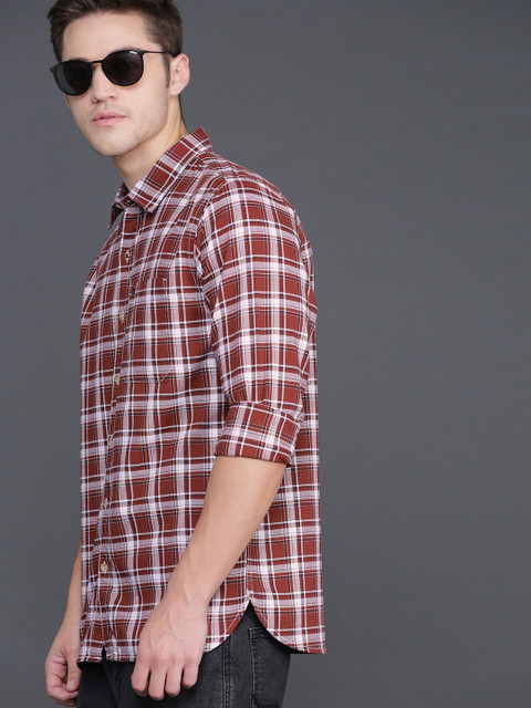 

WROGN Men Maroon & White Slim Fit Checked Casual Shirt