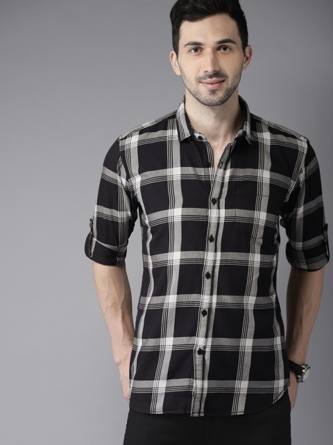 

HERE&NOW Men Black & White Slim Fit Checked Casual Shirt