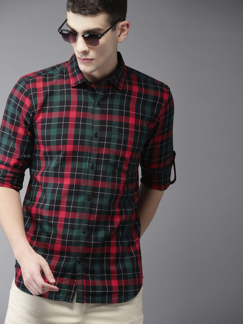 

HERE&NOW Men Red & Green Slim Fit Checked Casual Shirt