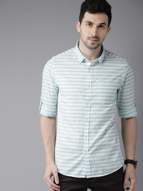 

HERE&NOW Men Blue & White Slim Fit Striped Casual Shirt