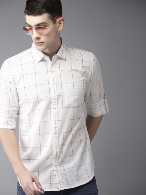 

HERE&NOW Men White & Black Slim Fit Checked Casual Shirt