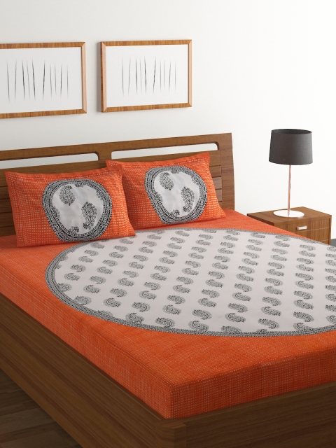 

Ispace Orange & White Ethnic Motifs 104 TC Cotton 1 Queen Bedsheet with 2 Pillow Covers