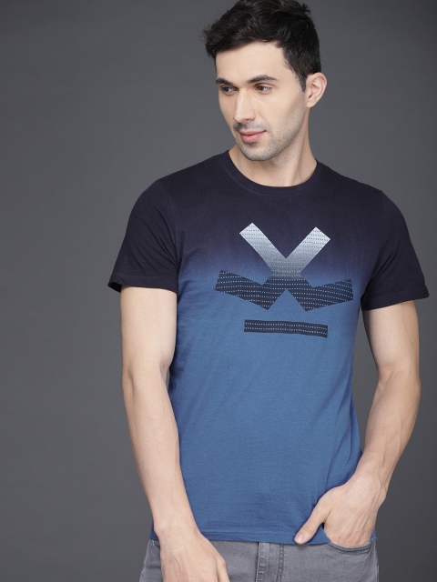 

WROGN Men Blue Dyed Slim Fit Round Neck T-shirt