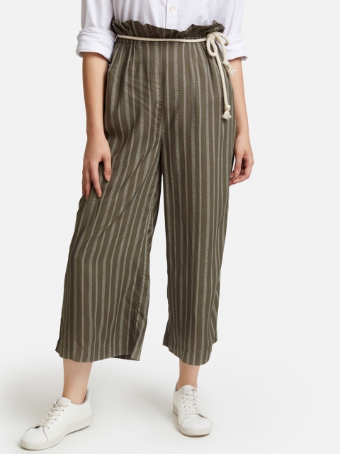 

VividArtsy Women Olive Green Regular Fit Striped Culottes