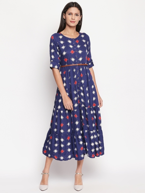 

AKKRITI BY PANTALOONS Women Navy Blue & White Printed A-Line Dress