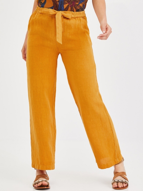 

promod Women Mustard Regular Fit Solid Regular Trousers