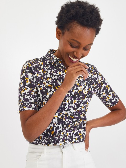 

promod Women White & Black Regular Fit Printed Casual Shirt