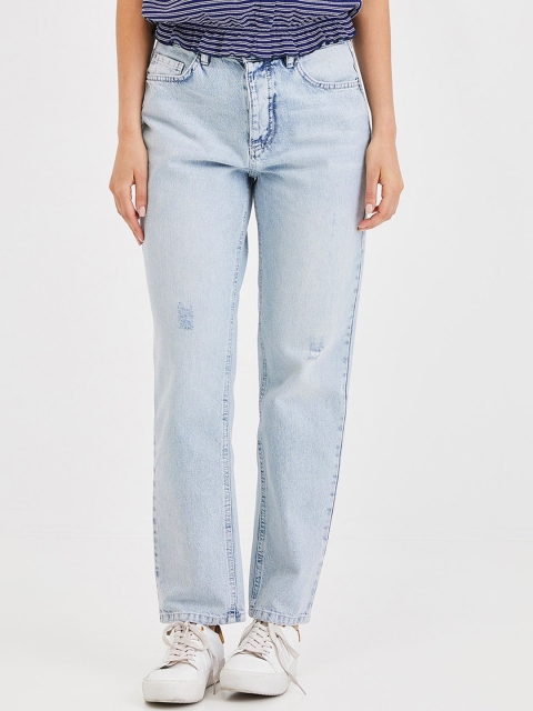 

promod Women Blue Regular Fit Mid-Rise Low-Distressed Jeans