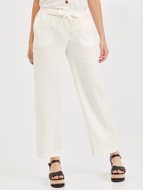 

promod Women White Regular Fit Solid Regular Trousers