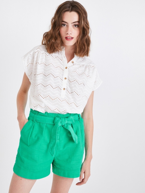 

promod Women Green Solid Slim Fit Regular Shorts