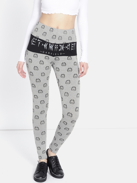 

Kook N Keech Garfield Grey Melange & Black Printed Leggings