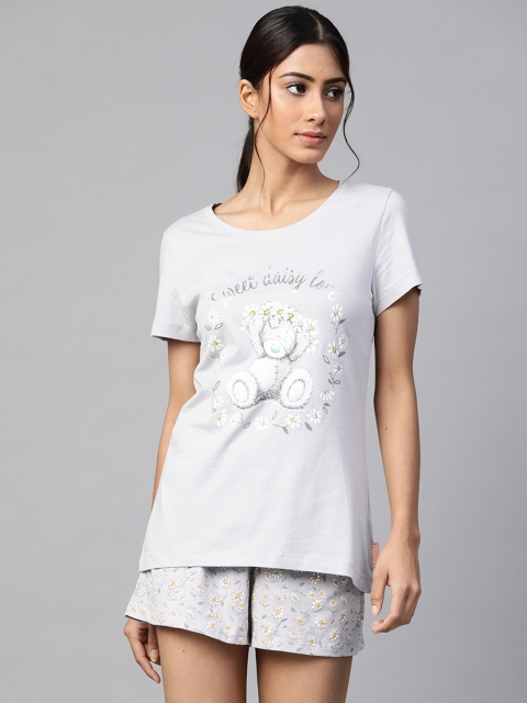 

Marks & Spencer Women Grey & Yellow Pure Cotton Printed Night suit