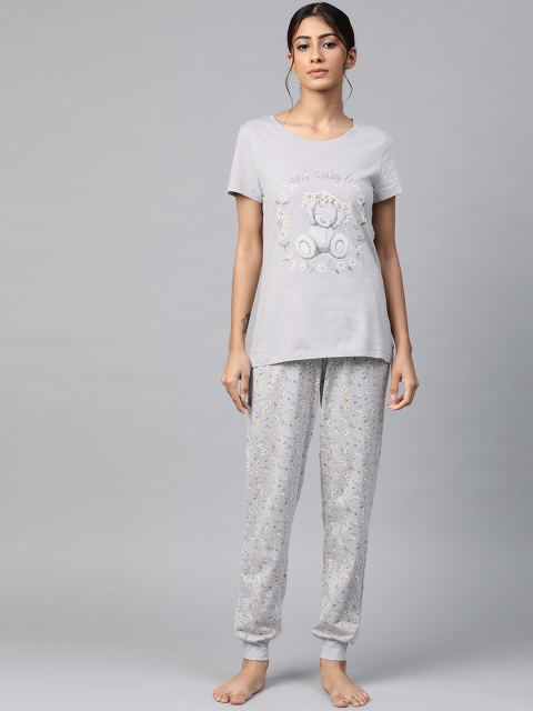 

Marks & Spencer Women Grey & Yellow Pure Cotton Printed Night suit