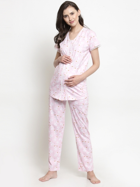 

Claura Women Pink & White Printed Maternity Night suit MT-09